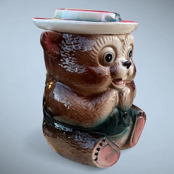 Vintage Kitschy Cartoon Animal Cookie Jar-Beaver/Bear-Mid Century Kitchen Decor - Picture 2 of 5